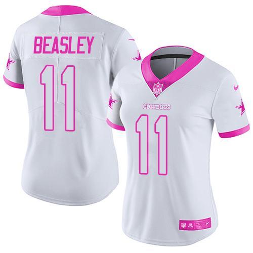 2016 Nike Dallas Cowboys 11 Cole Beasley White Pink Women Stitched NFL Limited Rush Fashion Jersey